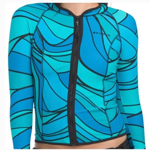 SPYDER  FULL ZIP RASH GUARD LONG SLEEVE SWIM COVER UP UPF 30 + - Picture 8 of 8